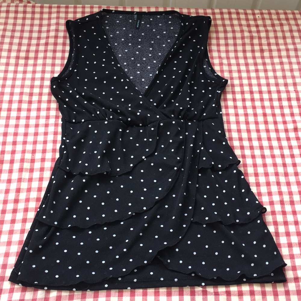 maurices Black Polka Dot Ruffle Tank Size Small